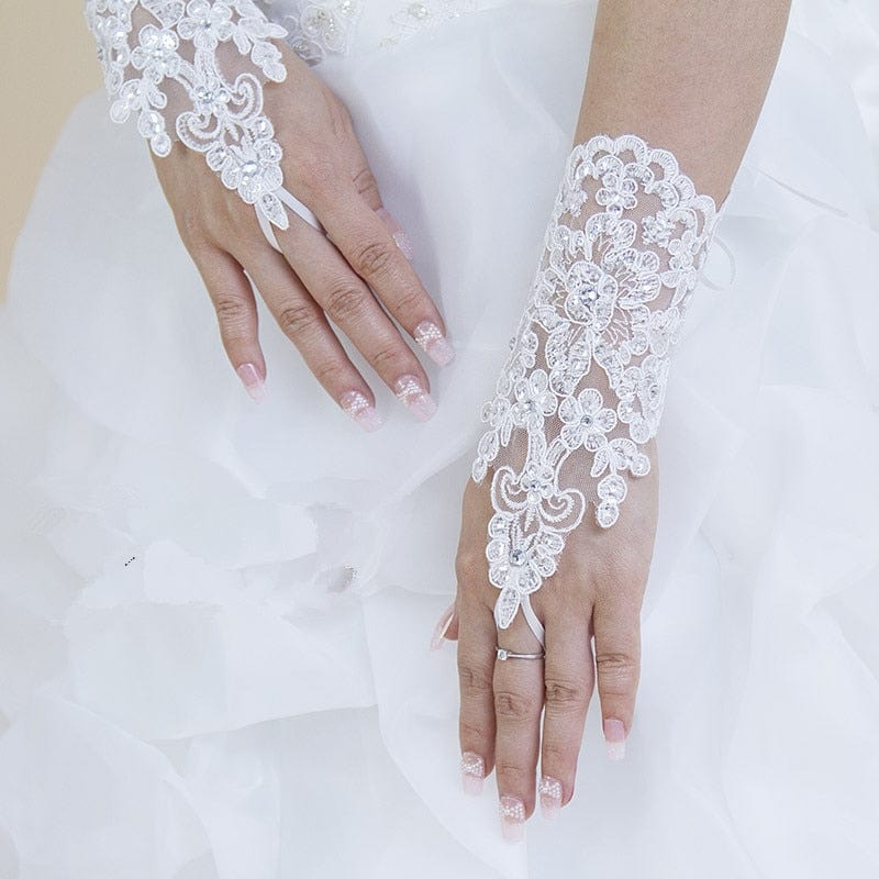 Elegant Rhinestone Bridal Wedding Gloves - east2cart.uk