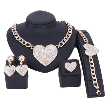 Wedding Jewelry Statement Crystal Rhinestones Necklace Earrings Jewelry Set Heart Shape Bridal Jewellery Gold/silver Color - east2cart.uk