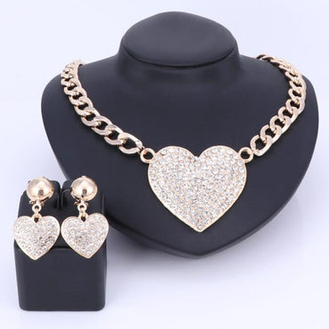 Wedding Jewelry Statement Crystal Rhinestones Necklace Earrings Jewelry Set Heart Shape Bridal Jewellery Gold/silver Color - east2cart.uk