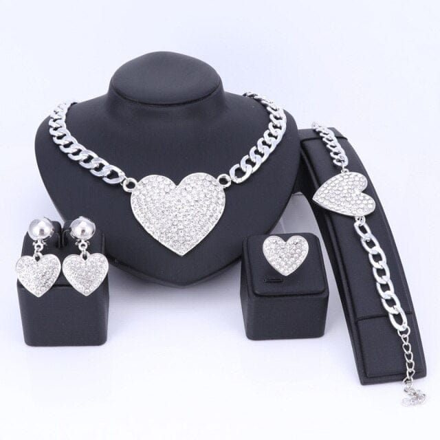 Wedding Jewelry Statement Crystal Rhinestones Necklace Earrings Jewelry Set Heart Shape Bridal Jewellery Gold/silver Color - east2cart.uk