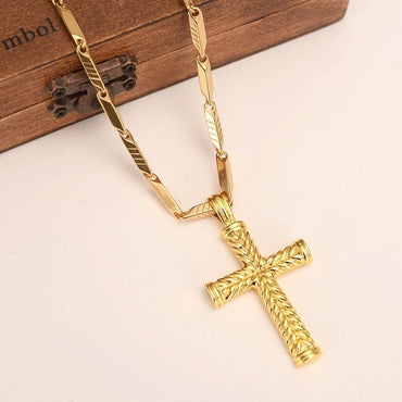 MEN'S Women cross 18 k Solid gold GF charms lines pendant necklace fashion christian jewelry factory wholesalecrucifix god gift - east2cart.uk