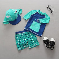 Baby Boys Frog Print Two Pieces + Cap Swimsuit - east2cart.uk
