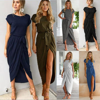 Elegant Short Sleeve Loose Split Leg Dress - east2cart.uk