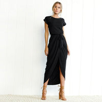Elegant Short Sleeve Loose Split Leg Dress - east2cart.uk