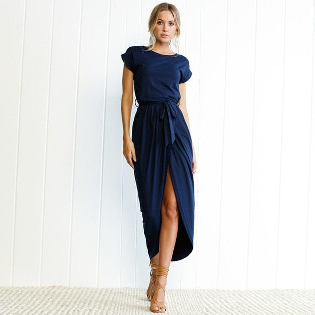 Elegant Short Sleeve Loose Split Leg Dress - east2cart.uk