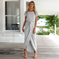 Elegant Short Sleeve Loose Split Leg Dress - east2cart.uk