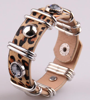 Black & Leopard Rhinestone Wrap Bracelet - east2cart.uk