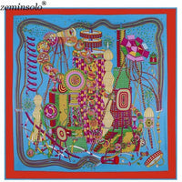 Luxury Brand 100% Twill Silk Scarf Square 130*130cm Scarf Scarves New Design Print Kerchief Women Neck Shawl Wraps Echarpe Hijab - east2cart.uk