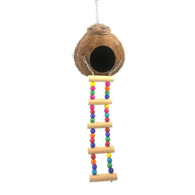 Natural Coconut Shell Bird Nest House Hut Cage Feeder Pet Parrot with Hanging Lanyard Hanging Toy Finches Sparrows - east2cart.uk