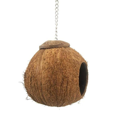 Natural Coconut Shell Bird Nest House Hut Cage Feeder Pet Parrot with Hanging Lanyard Hanging Toy Finches Sparrows - east2cart.uk