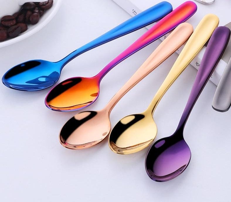 8Pcs Rainbow Stainless Steel Mini Spoons - east2cart.uk