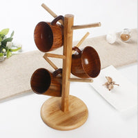 Tree Shape Wood Coffee Tea Cup Rack Storage Holder Stand Home Kitchen Mug Hanging Display Drinkware Shelf With 6 Hooks - east2cart.uk